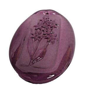 Pressed Glass Suncatcher Purple Daffodil Imprint Embossed 4" x 3"